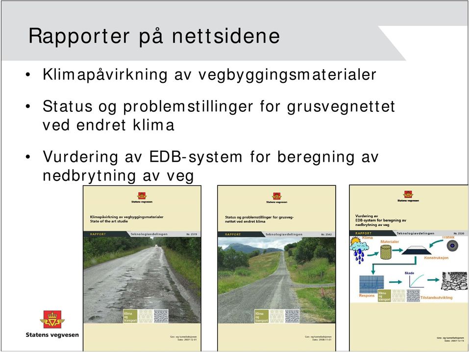 problemstillinger for grusvegnettet ved endret