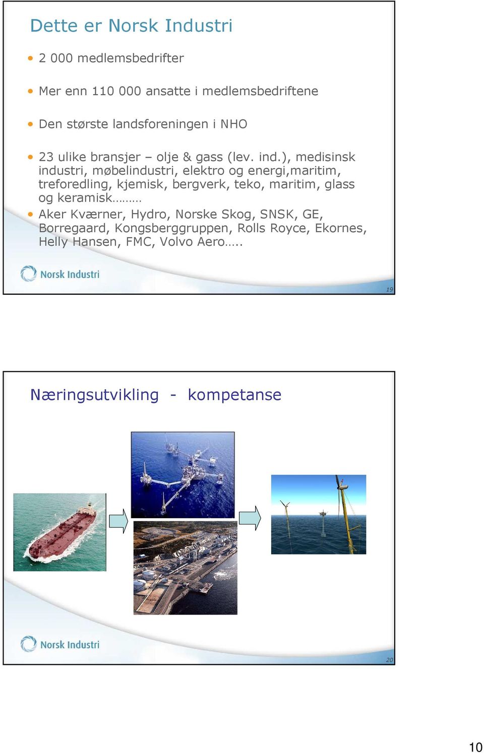 ), medisinsk industri, møbelindustri, elektro og energi,maritim, treforedling, kjemisk, bergverk, teko, maritim,