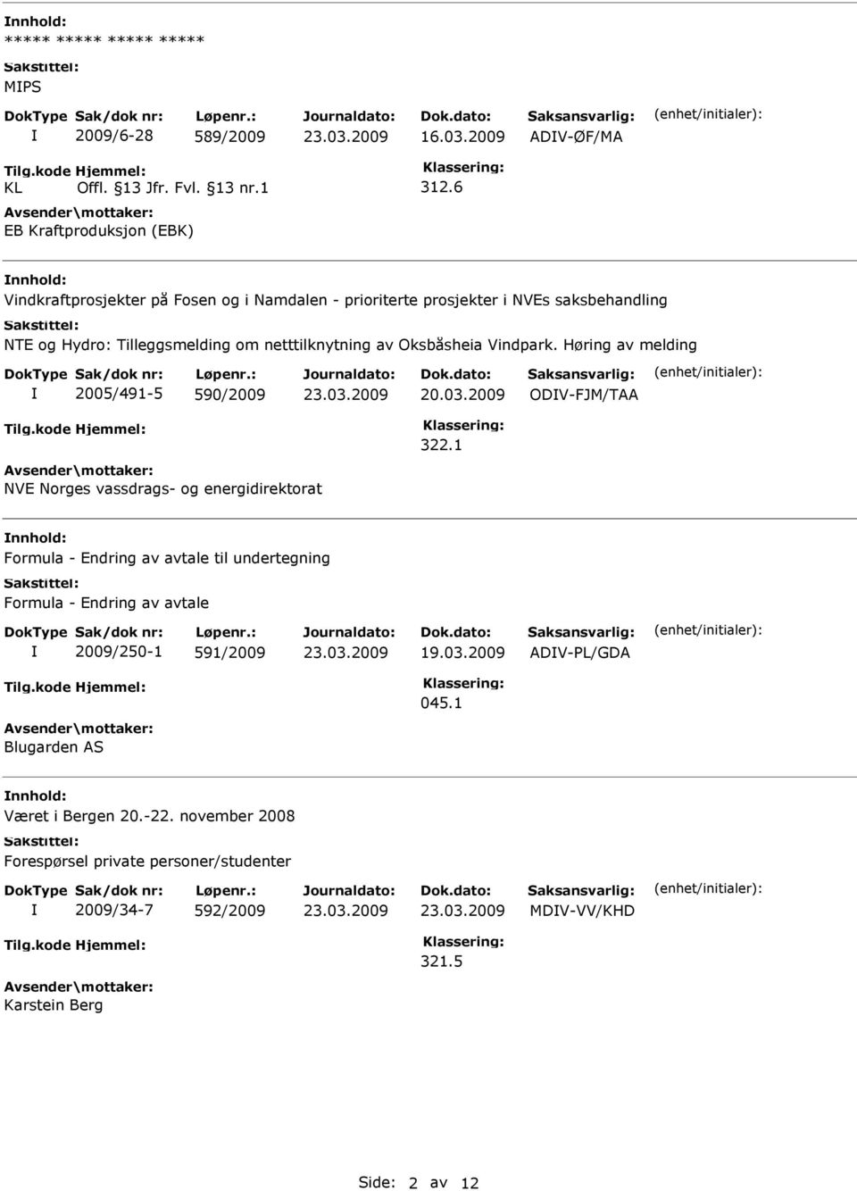 Oksbåsheia Vindpark. Høring av melding 2005/491-5 590/2009 20.03.2009 ODV-FJM/TAA 322.