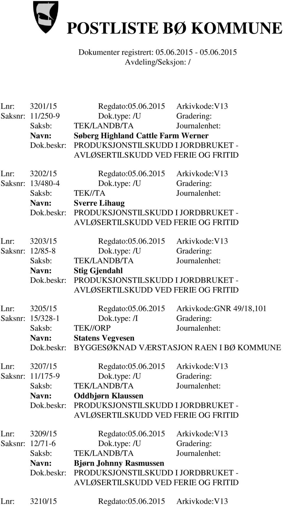 06.2015 Arkivkode:GNR 49/18,101 Saksnr: 15/328-1 Dok.type: /I Gradering: Saksb: TEK//ORP Journalenhet: Navn: Statens Vegvesen Dok.