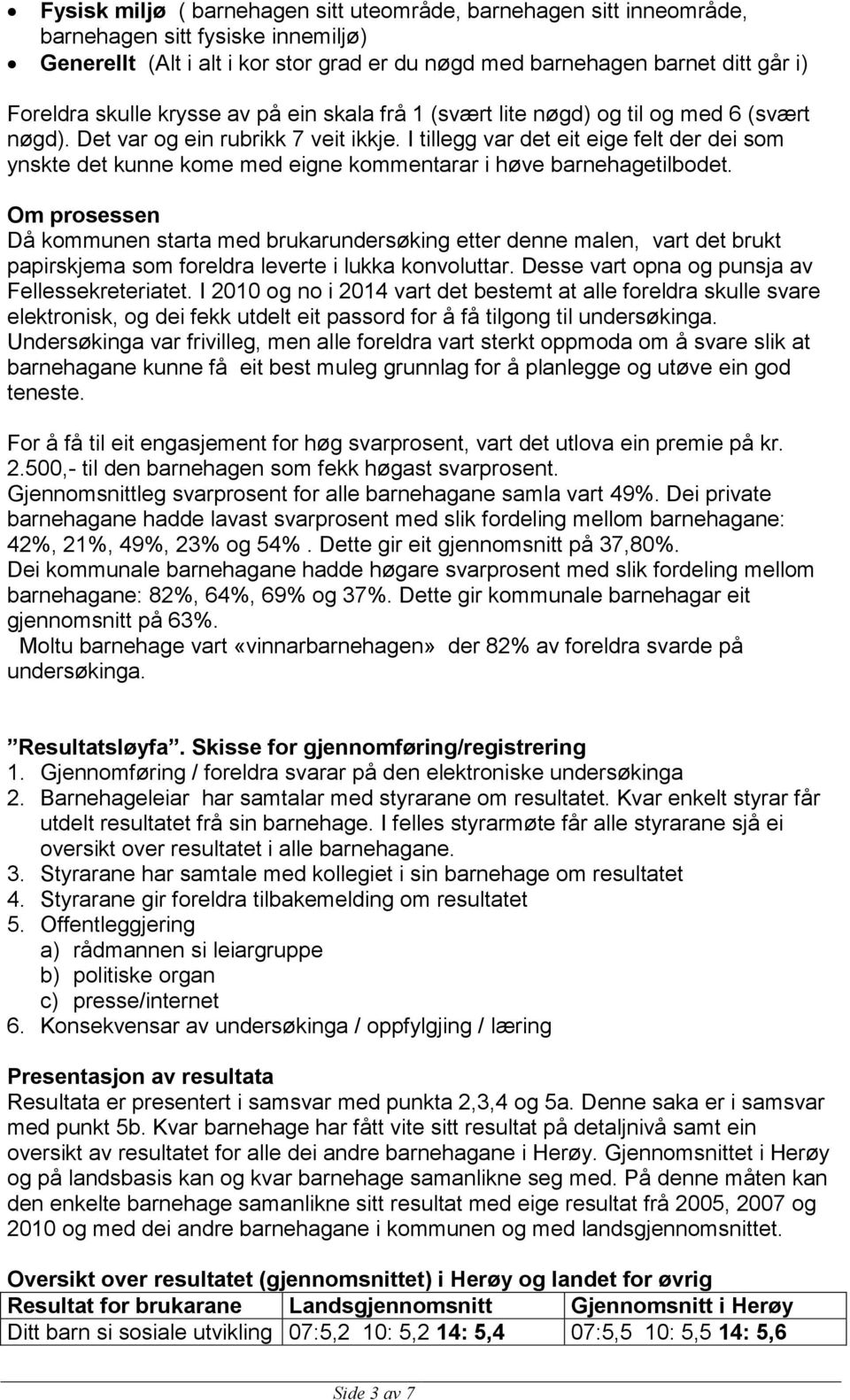 I tillegg var det eit eige felt der dei som ynskte det kunne kome med eigne kommentarar i høve barnehagetilbodet.