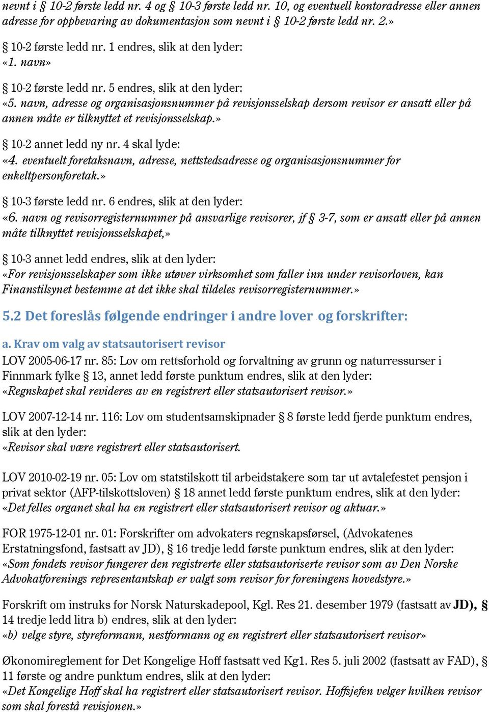 navn, adresse og organisasjonsnummer på revisjonsselskap dersom revisor er ansatt eller på annen måte er tilknyttet et revisjonsselskap.» 10-2 annet ledd ny nr. 4 skal lyde: «4.