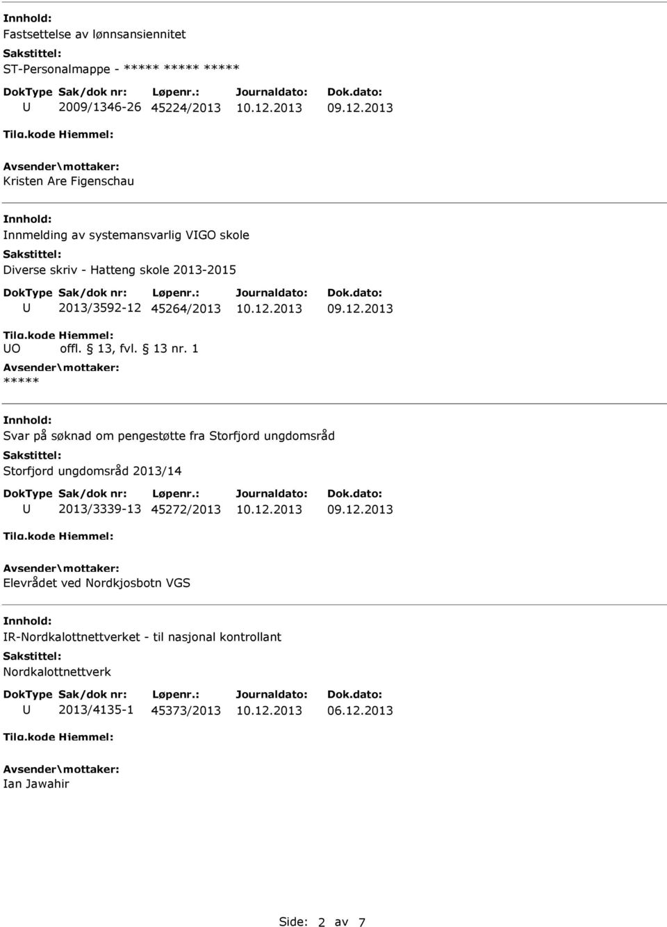 1 ***** Svar på søknad om pengestøtte fra Storfjord ungdomsråd Storfjord ungdomsråd 2013/14 2013/3339-13