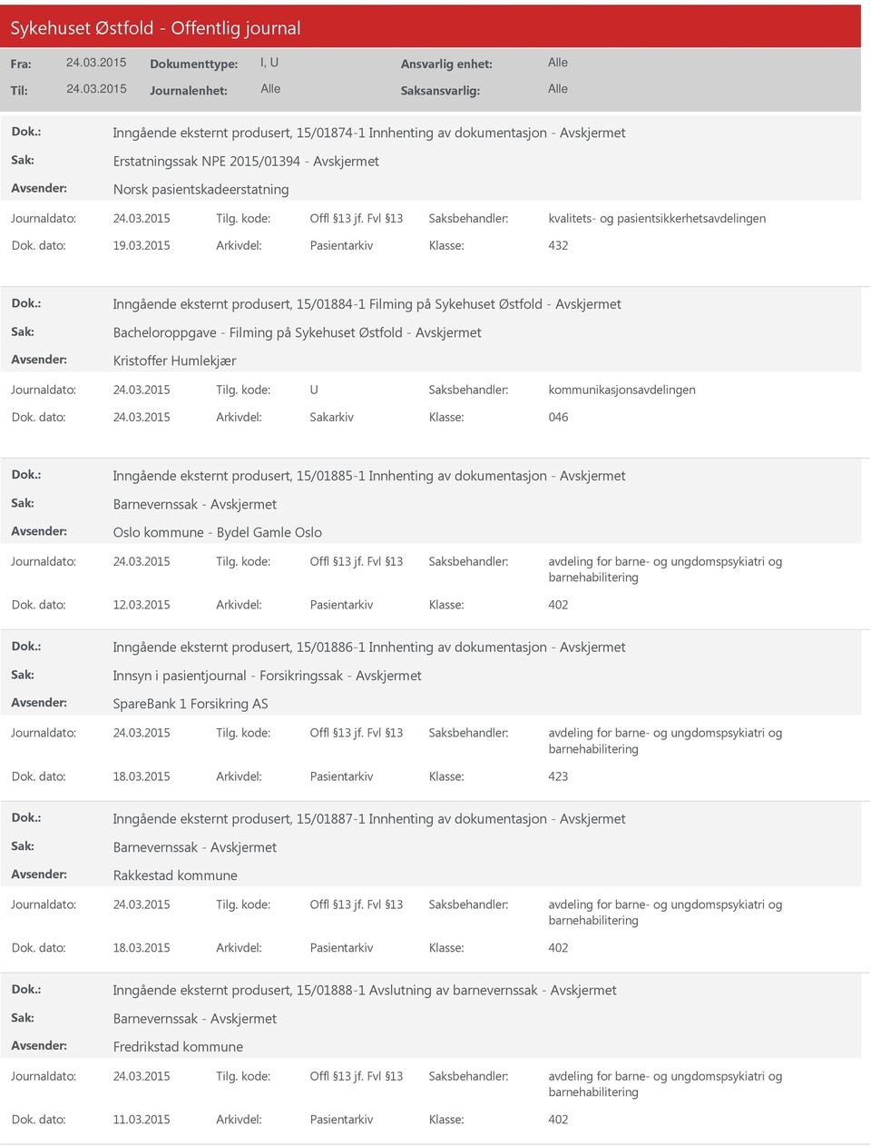 kommunikasjonsavdelingen Dok. dato: Arkivdel: Sakarkiv 046 Inngående eksternt produsert, 15/01885-1 Innhenting av dokumentasjon - Avskjermet Oslo kommune - Bydel Gamle Oslo Dok. dato: 12.03.