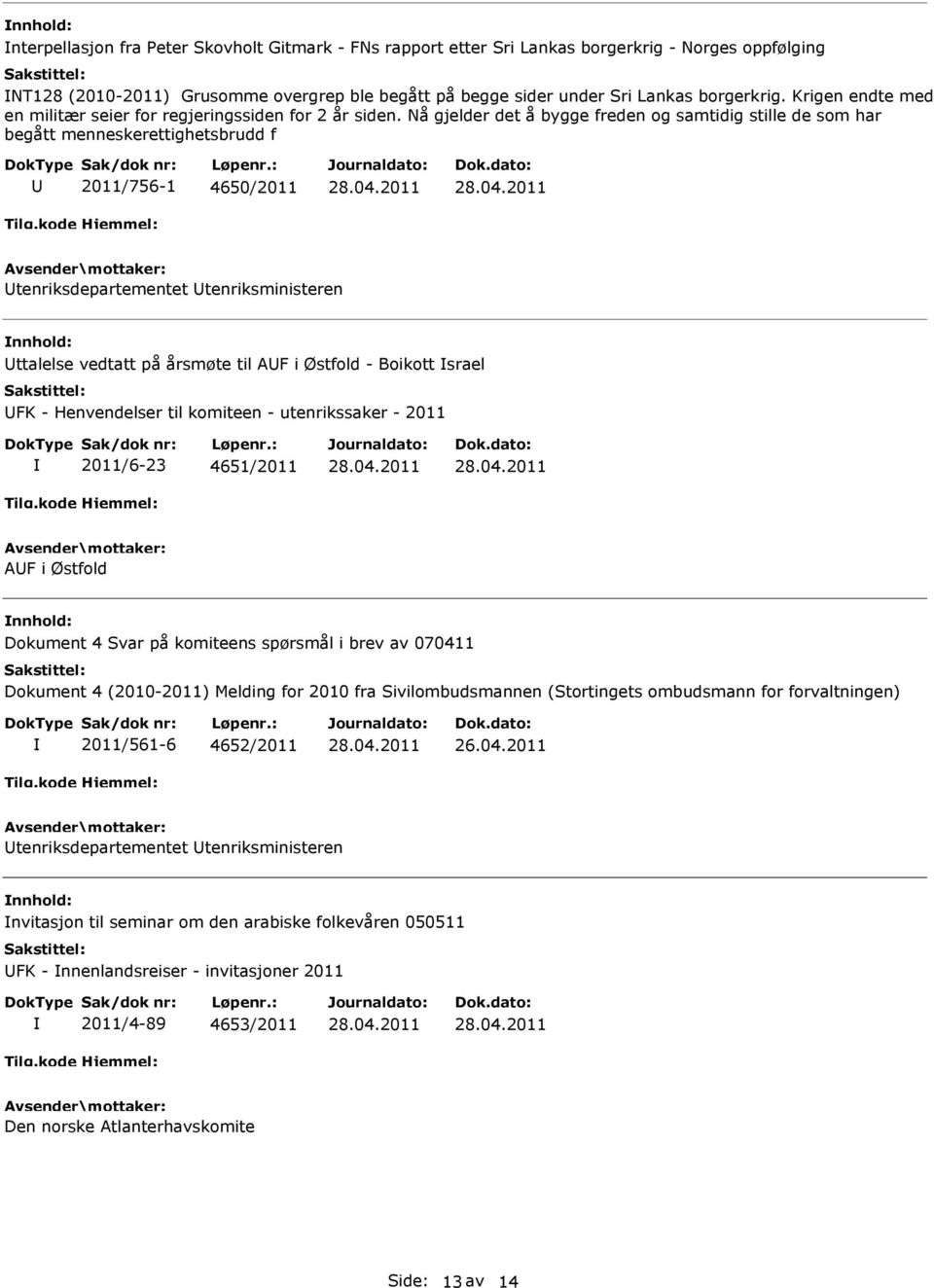 Nå gjelder det å bygge freden og samtidig stille de som har begått menneskerettighetsbrudd f 2011/756-1 4650/2011 tenriksdepartementet tenriksministeren ttalelse vedtatt på årsmøte til AF i Østfold -