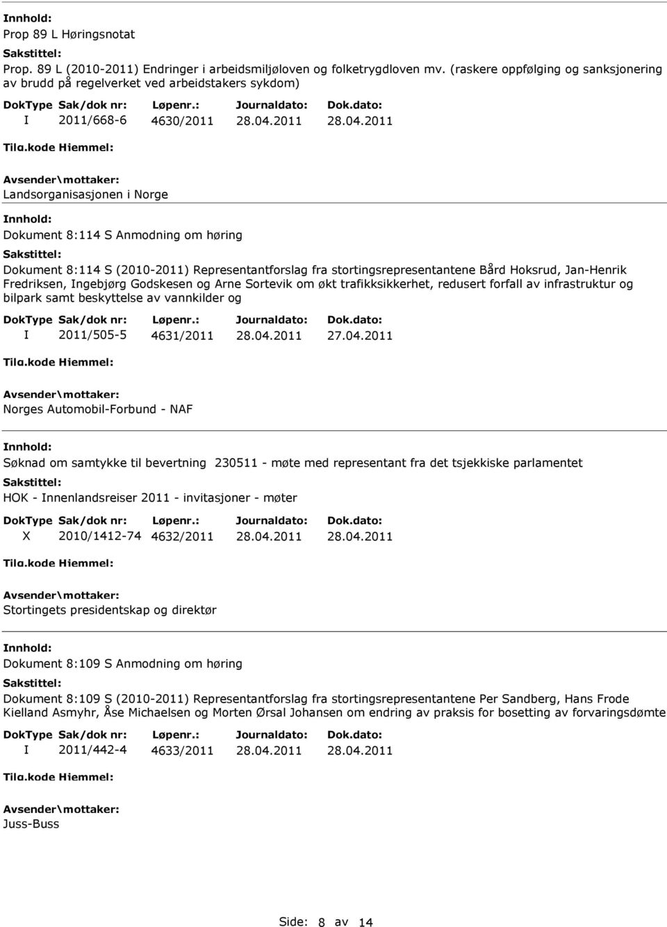 (2010-2011) Representantforslag fra stortingsrepresentantene Bård Hoksrud, Jan-Henrik Fredriksen, ngebjørg Godskesen og Arne Sortevik om økt trafikksikkerhet, redusert forfall av infrastruktur og