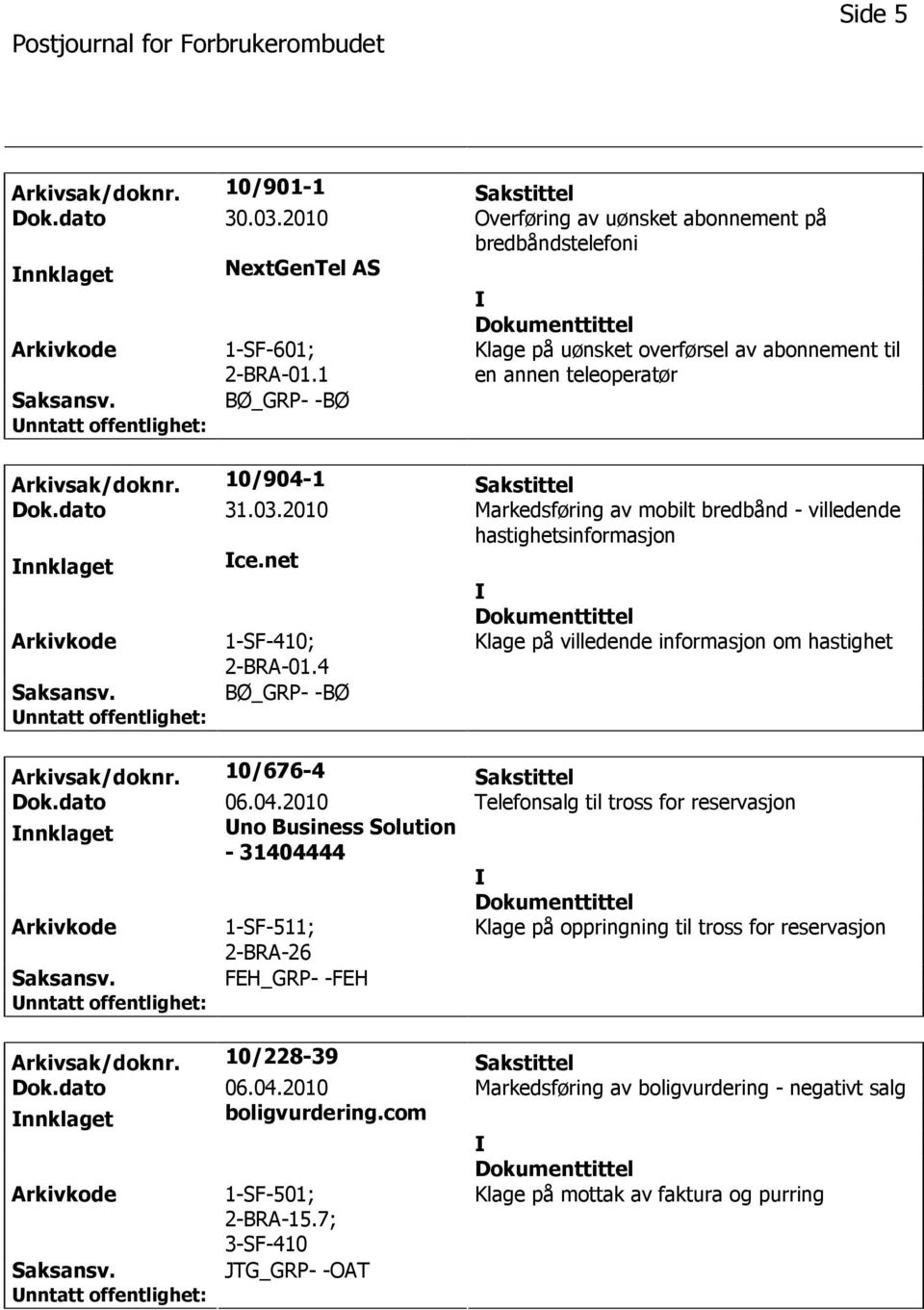 2010 Markedsføring av mobilt bredbånd - villedende hastighetsinformasjon nnklaget ce.net 1-SF-410; 2-BRA-01.4 Klage på villedende informasjon om hastighet BØ_GRP- -BØ Arkivsak/doknr.