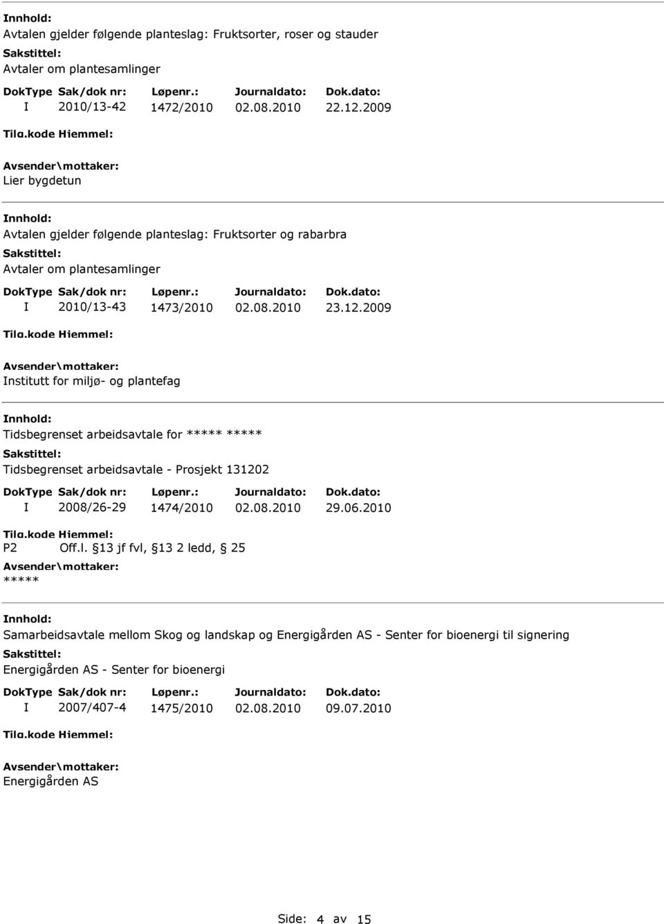 2009 nstitutt for miljø- og plantefag Tidsbegrenset arbeidsavtale for ***** ***** Tidsbegrenset arbeidsavtale - Prosjekt 131202 2008/26-29 1474/2010 29.06.