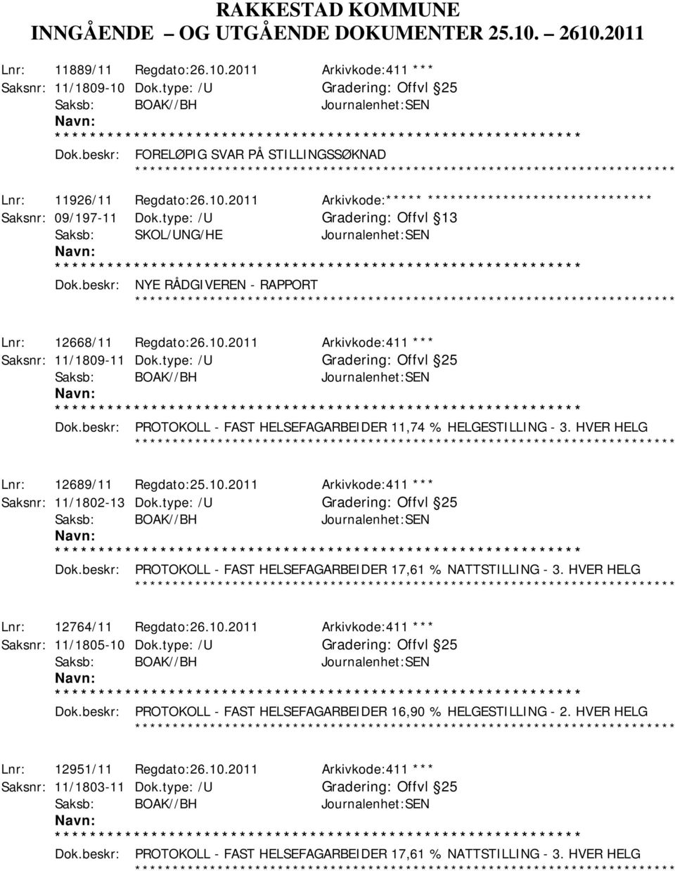 type: /U Offvl 13 Saksb: SKOL/UNG/HE Journalenhet:SEN Dok.beskr: NYE RÅDGIVEREN - RAPPORT Lnr: 12668/11 Regdato:26.10.2011 Arkivkode:411 *** Saksnr: 11/1809-11 Dok.type: /U Offvl 25 Dok.