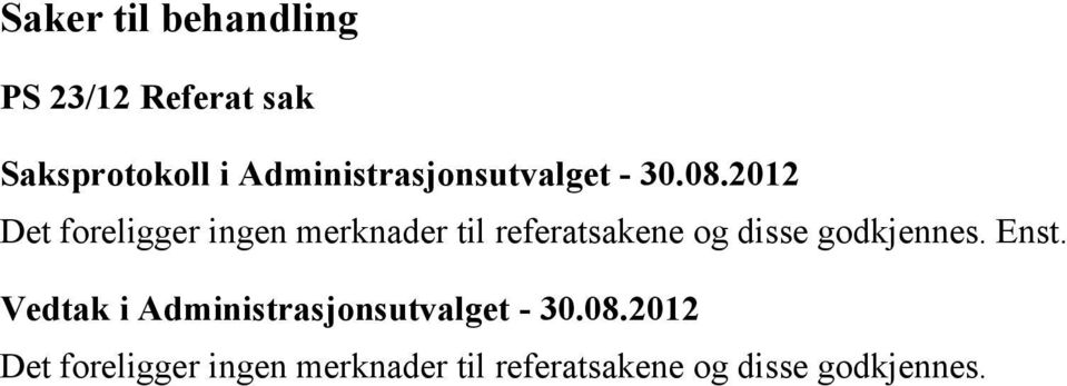 2012 Det foreligger ingen merknader til referatsakene og disse