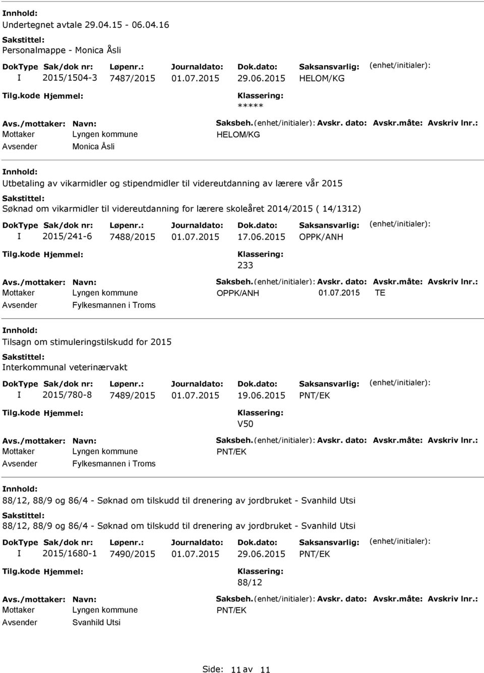 2015/241-6 7488/2015 17.06.2015 OPPK/ANH 233 Avs./mottaker: Navn: Saksbeh. Avskr. dato: Avskr.måte: Avskriv lnr.