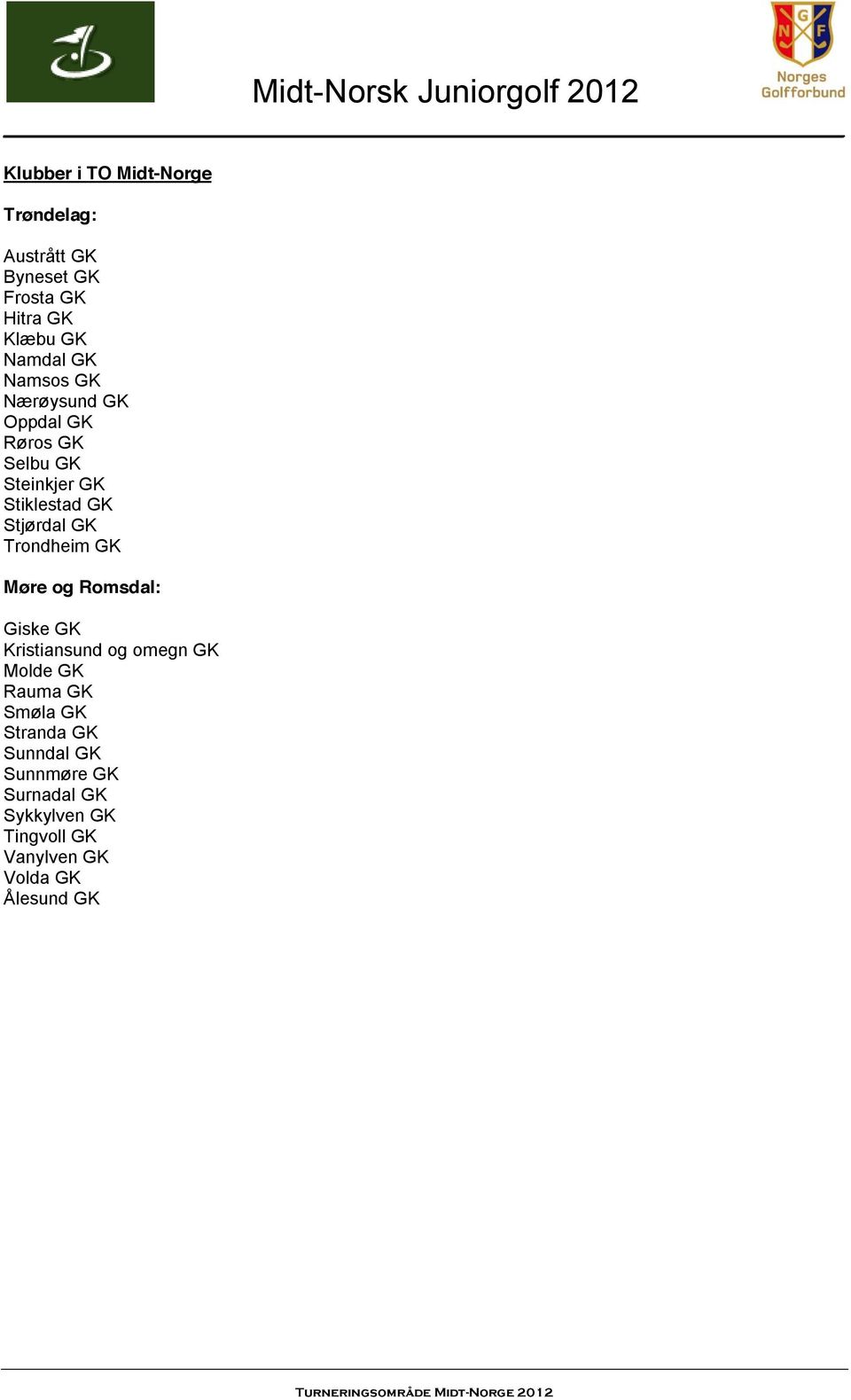 Trondheim GK Møre og Romsdal: Giske GK Kristiansund og omegn GK Molde GK Rauma GK Smøla GK