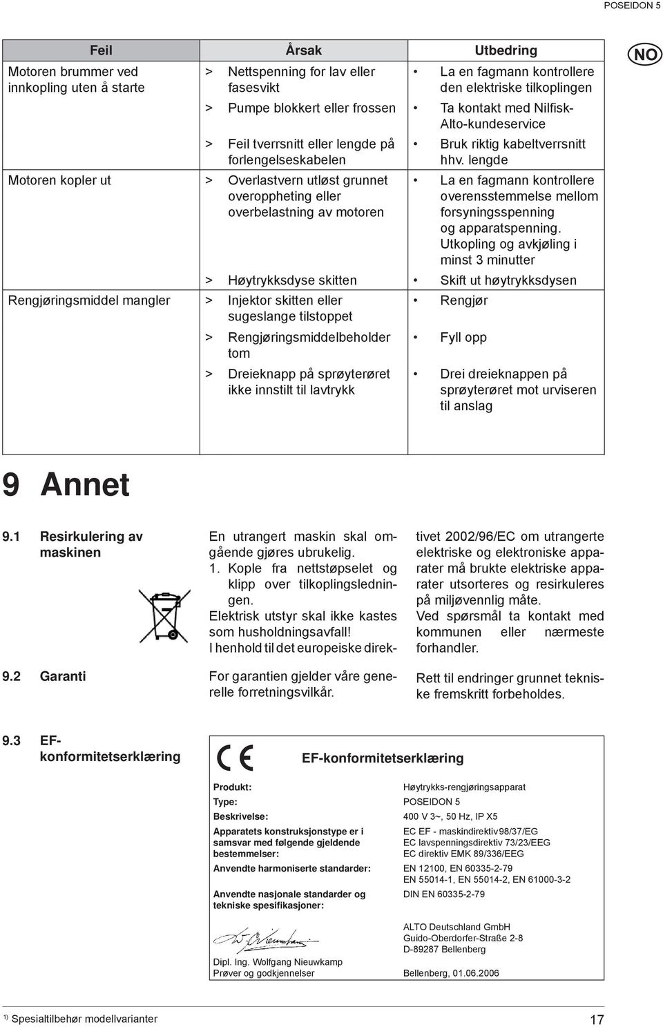 kabeltverrsnitt hhv. lengde La en fagmann kontrollere overensstemmelse mellom forsyningsspenning og apparatspenning.