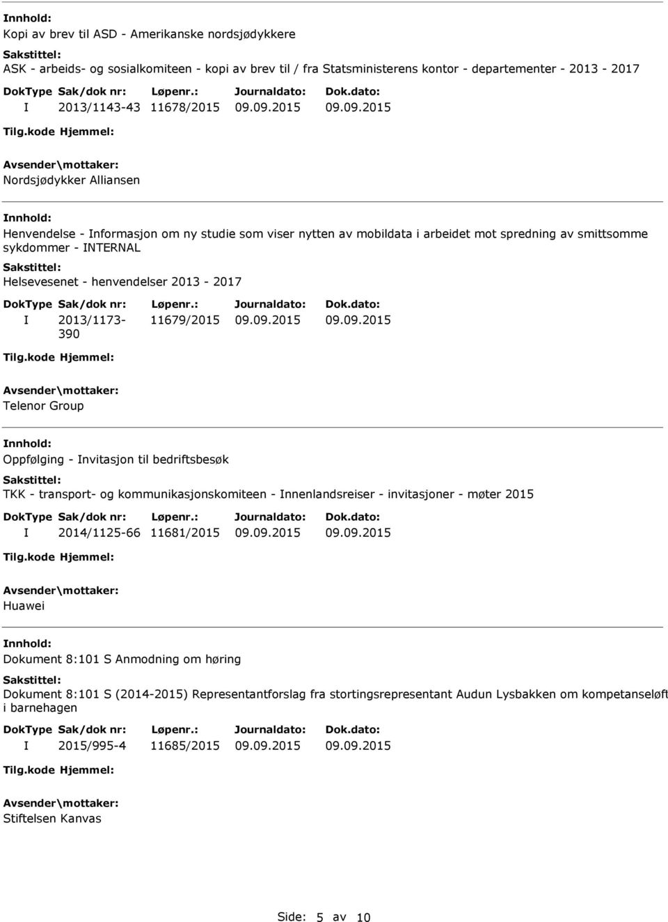 2013/1173-390 11679/2015 Telenor Group Oppfølging - nvitasjon til bedriftsbesøk TKK - transport- og kommunikasjonskomiteen - nnenlandsreiser - invitasjoner - møter 2015 2014/1125-66 11681/2015