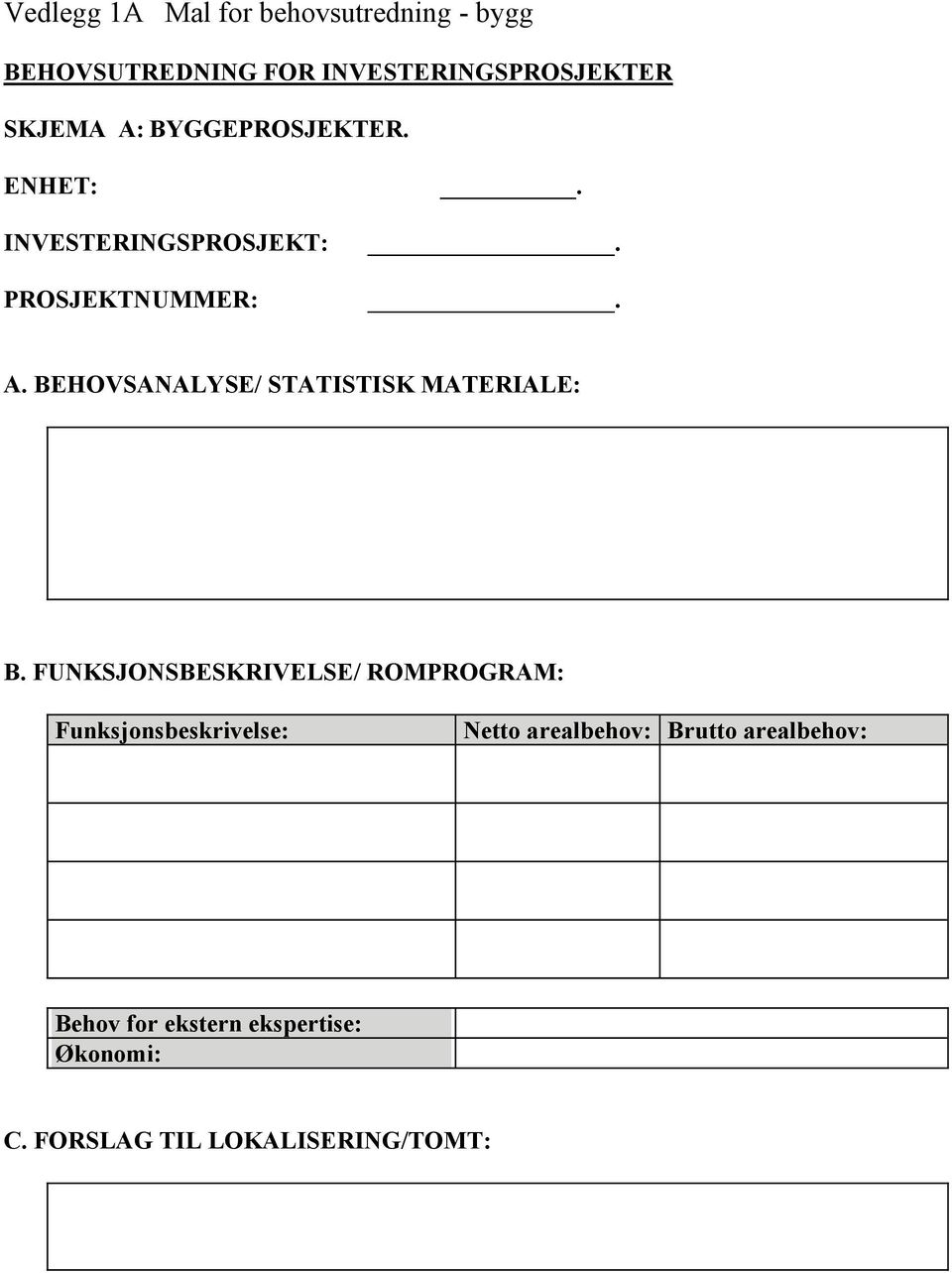 BEHOVSANALYSE/ STATISTISK MATERIALE: B.