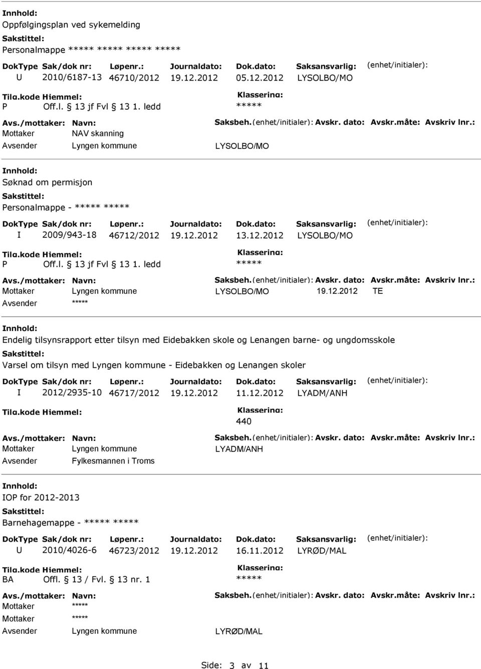 2012 Mottaker NAV skanning nnhold: Søknad om permisjon ersonalmappe - 2009/943-18 46712/2012 13.12.2012 TE nnhold: Endelig