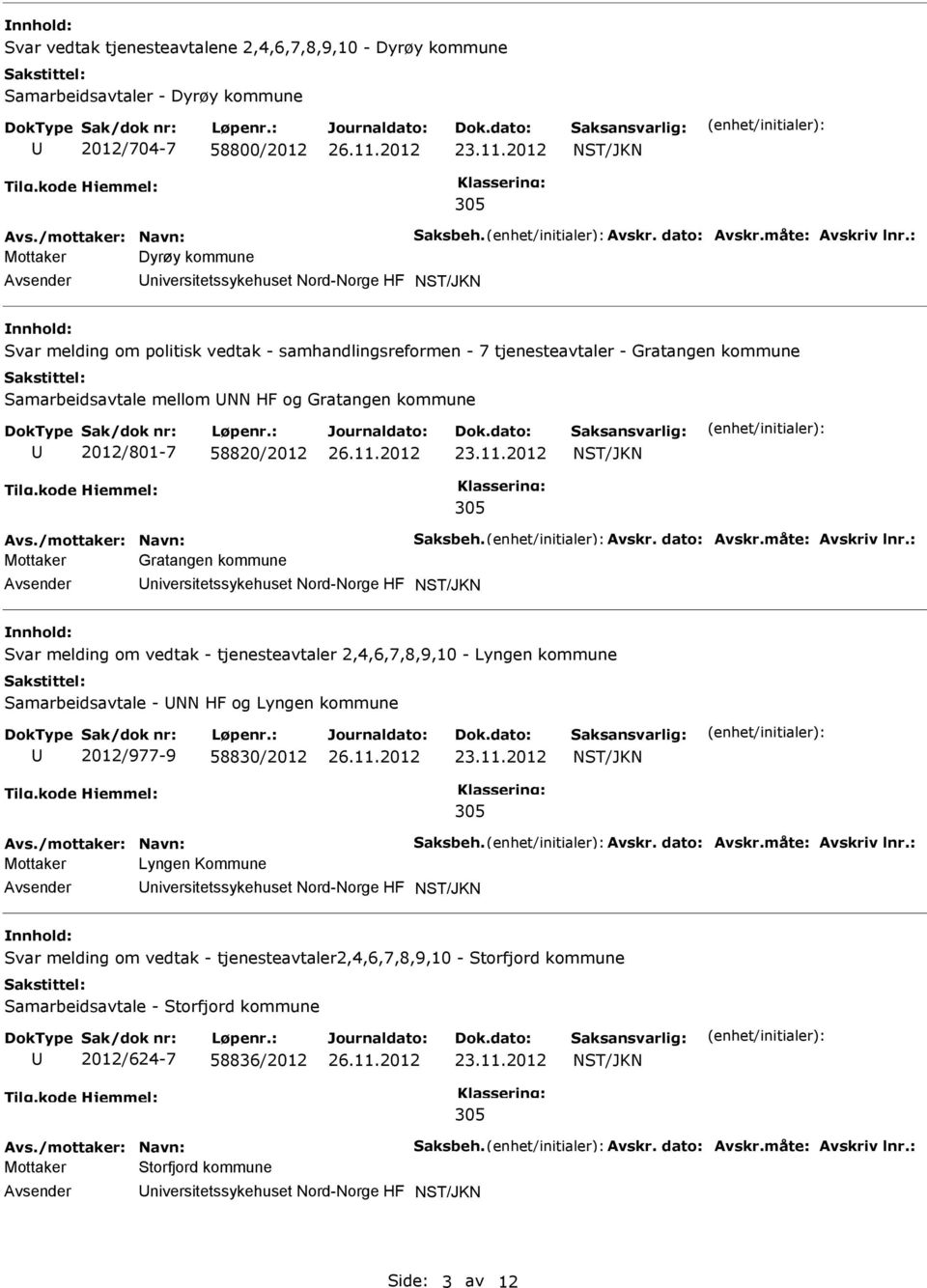 kommune 2012/801-7 58820/2012 Avs./mottaker: Navn: Saksbeh. Avskr. dato: Avskr.måte: Avskriv lnr.