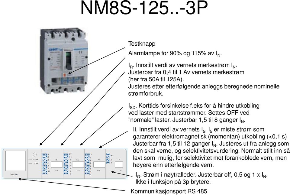 Innstilt verdi av vernets I 5. I 5 er miste strøm som Justerbar fra 1,5 til 12 ganger I N.