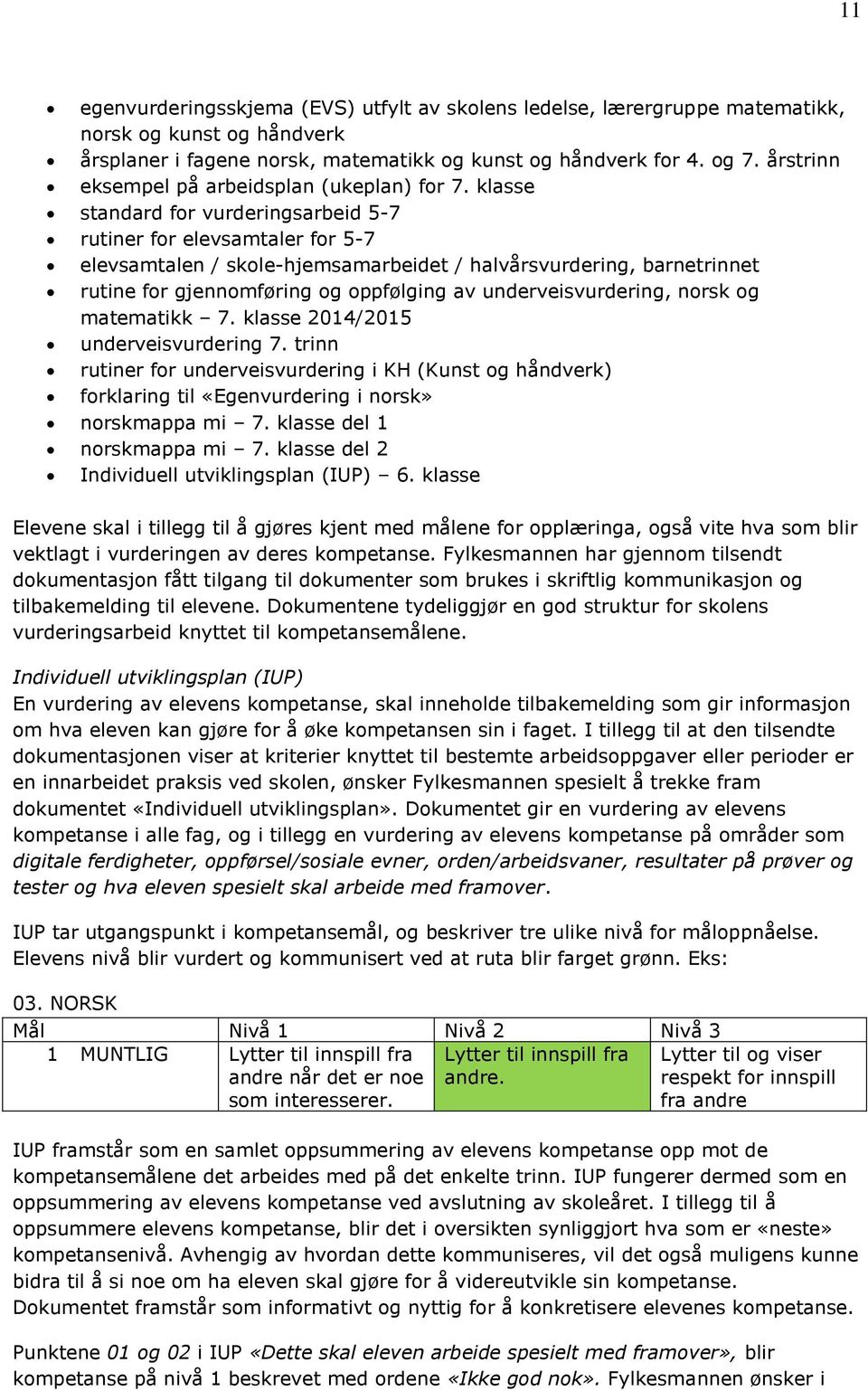 klasse standard for vurderingsarbeid 5-7 rutiner for elevsamtaler for 5-7 elevsamtalen / skole-hjemsamarbeidet / halvårsvurdering, barnetrinnet rutine for gjennomføring og oppfølging av