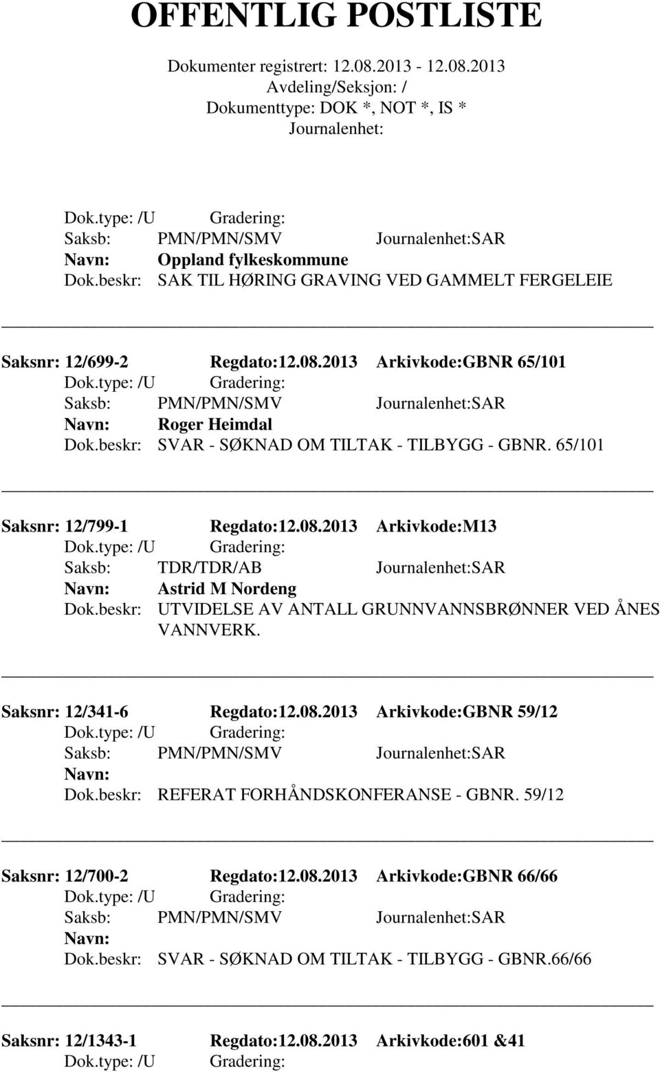 2013 Arkivkode:M13 Astrid M Nordeng Dok.beskr: UTVIDELSE AV ANTALL GRUNNVANNSBRØNNER VED ÅNES VANNVERK. Saksnr: 12/341-6 Regdato:12.08.