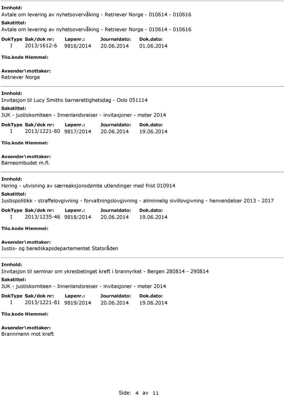 fl. Høring - utvisning av særreaksjonsdømte utlendinger med frist 010914 Justispolitikk - straffelovgivning - forvaltningslovgivning - alminnelig sivillovgivning - henvendelser 2013-2017 2013/1235-46