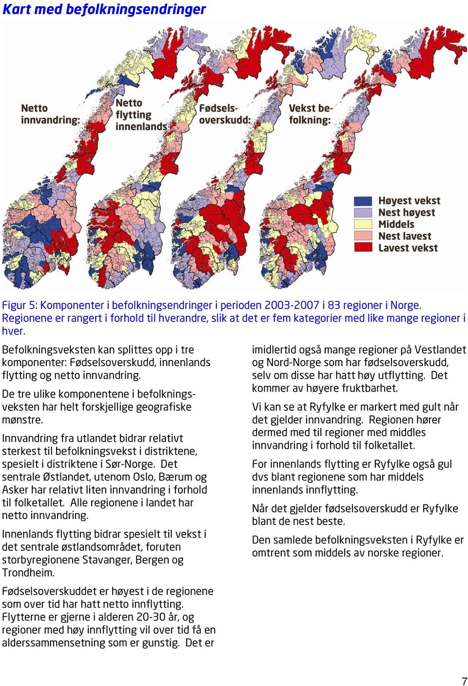 Befolkningsveksten kan splittes opp i tre komponenter: Fødselsoverskudd, innenlands flytting og netto innvandring.