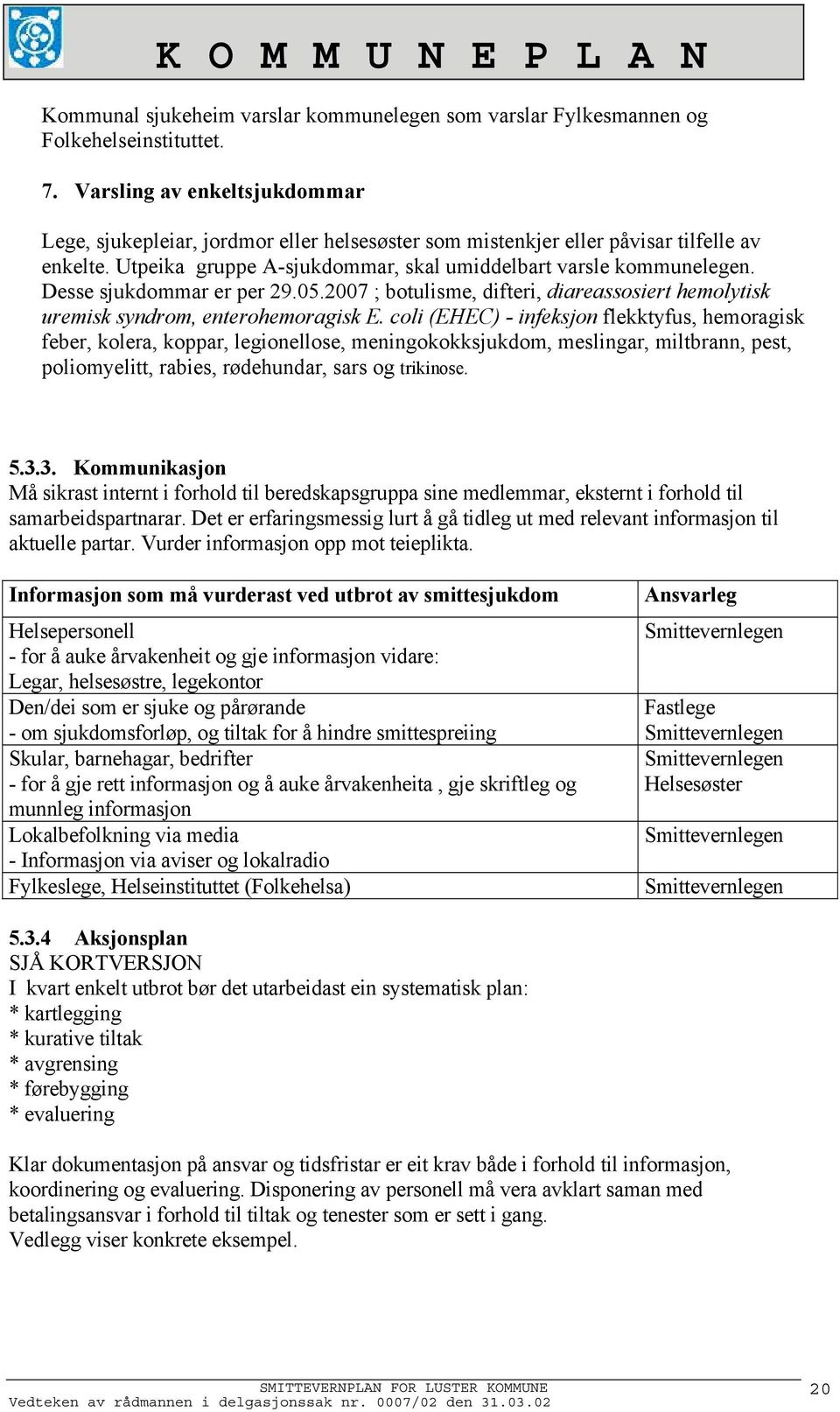 Desse sjukdommar er per 29.05.2007 ; botulisme, difteri, diareassosiert hemolytisk uremisk syndrom, enterohemoragisk E.