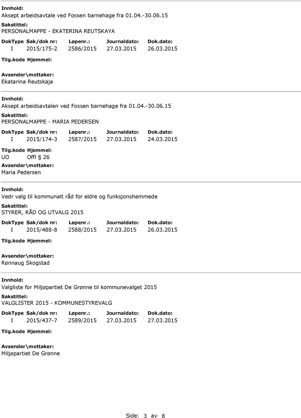 15 PERSONALMAPPE - MARA PEDERSEN 2015/174-3 2587/2015 24.03.