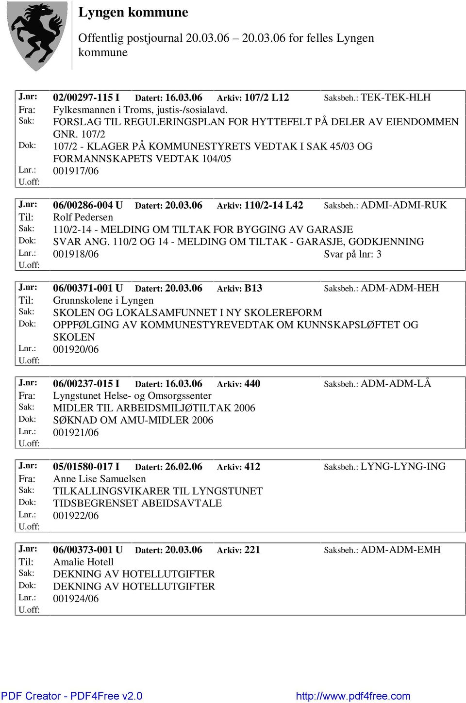 : ADMI-ADMI-RUK Til: Rolf Pedersen Sak: 110/2-14 - MELDING OM TILTAK FOR BYGGING AV GARASJE Dok: SVAR ANG. 110/2 OG 14 - MELDING OM TILTAK - GARASJE, GODKJENNING Lnr.: 001918/06 Svar på lnr: 3 J.