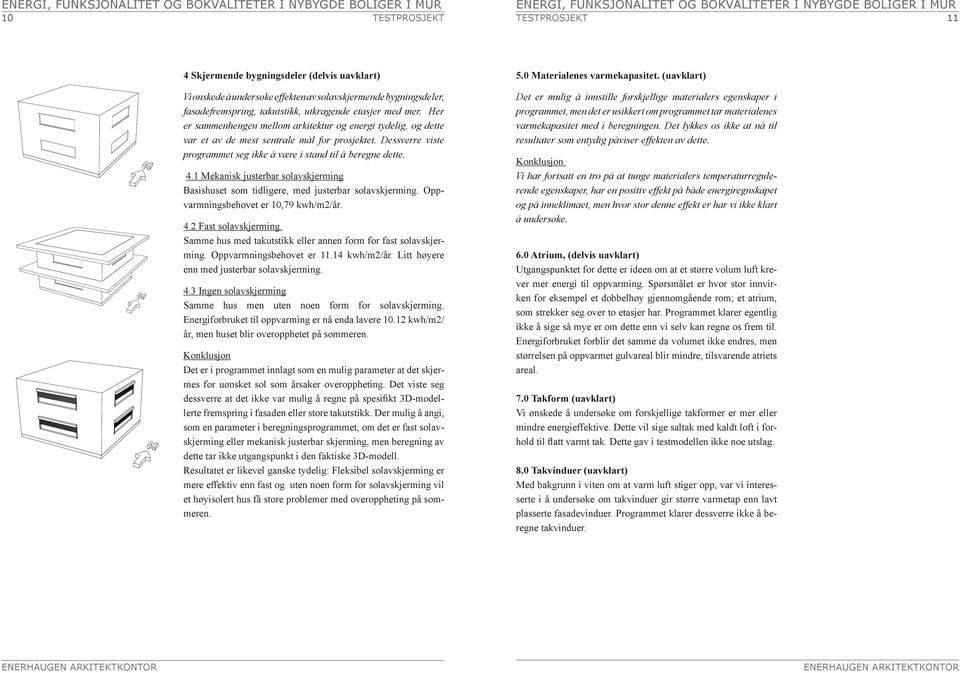 1 Mekanisk justerbar solavskjerming Basishuset som tidligere, med justerbar solavskjerming. Oppvarmningsbehovet er 10,79 kwh/m2/år. 4.2 Fast solavskjerming.