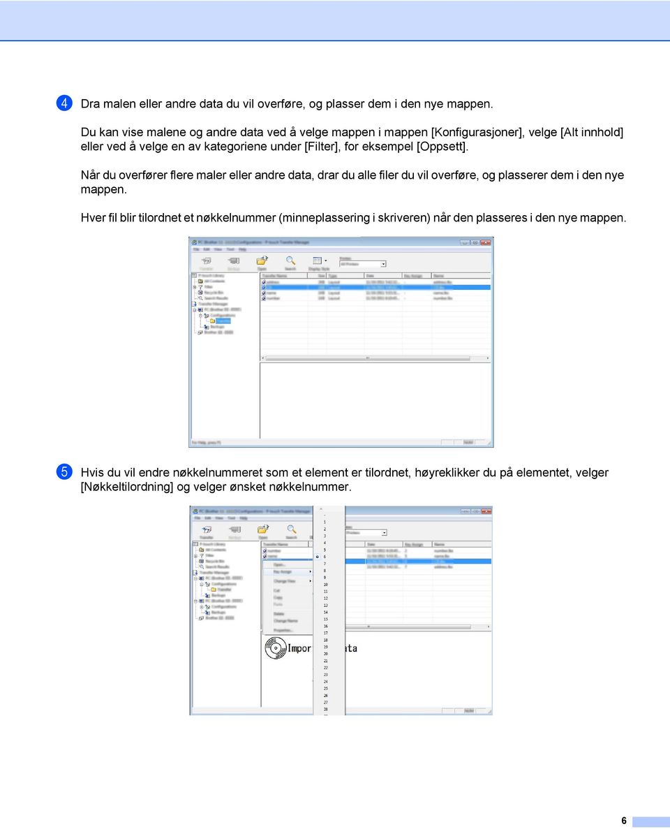 eksempel [Oppsett]. Når du overfører flere maler eller andre data, drar du alle filer du vil overføre, og plasserer dem i den nye mappen.