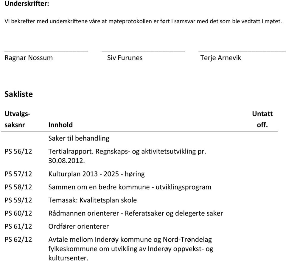 Tertialrapport. Regnskaps- og aktivitetsutvikling pr. 30.08.2012.