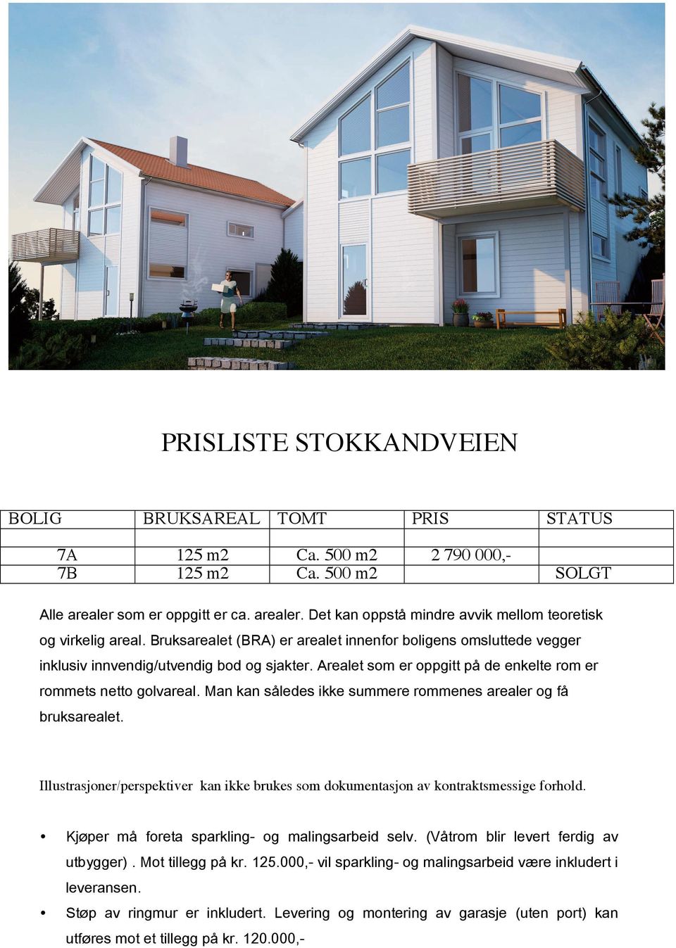 Man kan således ikke summere rommenes arealer og få bruksarealet. Illustrasjoner/perspektiver kan ikke brukes som dokumentasjon av kontraktsmessige forhold.