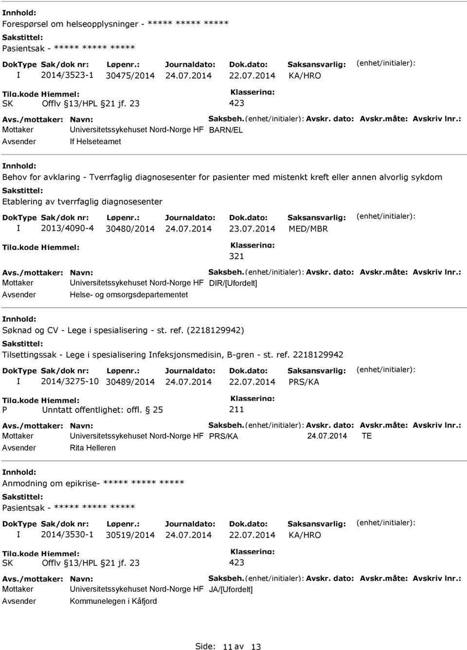 tverrfaglig diagnosesenter 2013/4090-4 30480/2014 MED/MBR 321 Avs./mottaker: Navn: Saksbeh. Avskr. dato: Avskr.måte: Avskriv lnr.