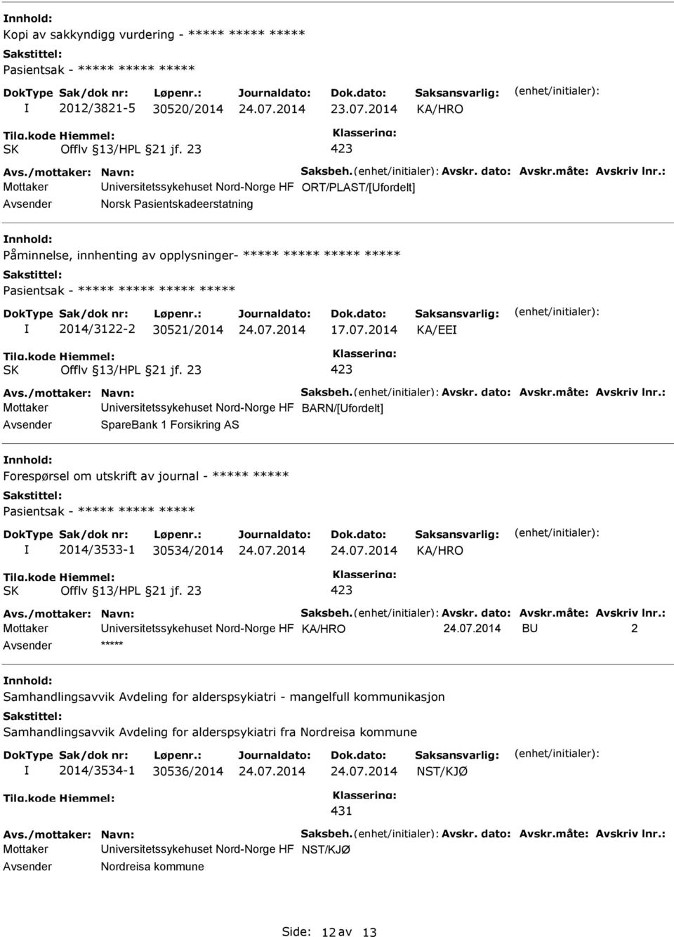 2014/3122-2 30521/2014 17.07.2014 KA/EE Avs./mottaker: Navn: Saksbeh. Avskr. dato: Avskr.måte: Avskriv lnr.