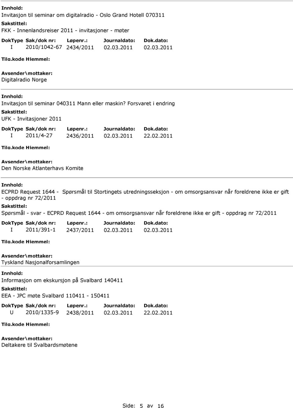 2011 Den Norske Atlanterhavs Komite ECPRD Request 1644 - Spørsmål til Stortingets utredningsseksjon - om omsorgsansvar når foreldrene ikke er gift - oppdrag nr 72/2011 Spørsmål - svar -