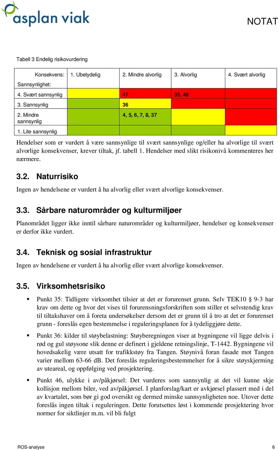 tabell 1. Hendelser med slikt risikonivå kommenteres her nærmere. 3.