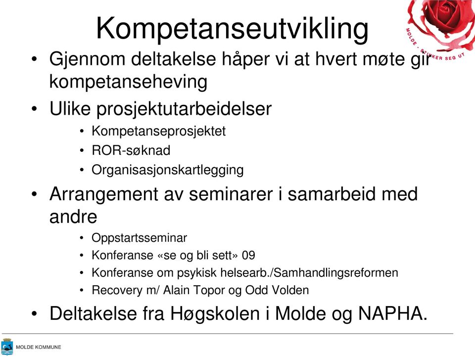 seminarer i samarbeid med andre Oppstartsseminar Konferanse «se og bli sett» 09 Konferanse om