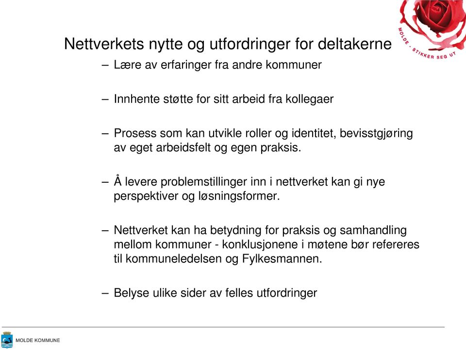 Å levere problemstillinger inn i nettverket kan gi nye perspektiver og løsningsformer.