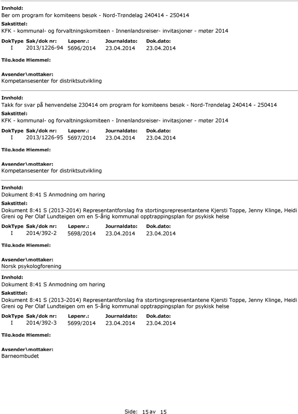 2014 2013/1226-95 5697/2014 Kompetansesenter for distriktsutvikling Dokument 8:41 S Anmodning om høring Dokument 8:41 S (2013-2014) Representantforslag fra stortingsrepresentantene Kjersti Toppe,