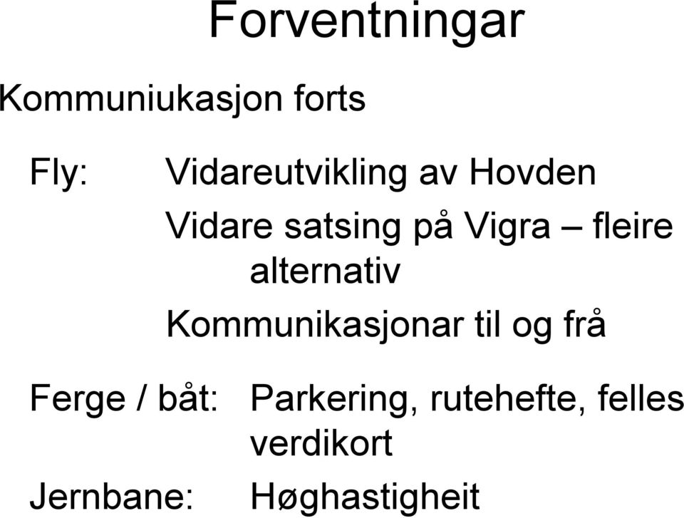 fleire alternativ Kommunikasjonar til og frå Ferge /