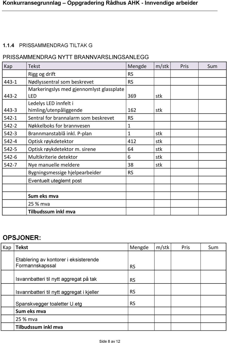 P-plan 1 stk 542-4 Optisk røykdetektor 412 stk 542-5 Optisk røykdetektor m.