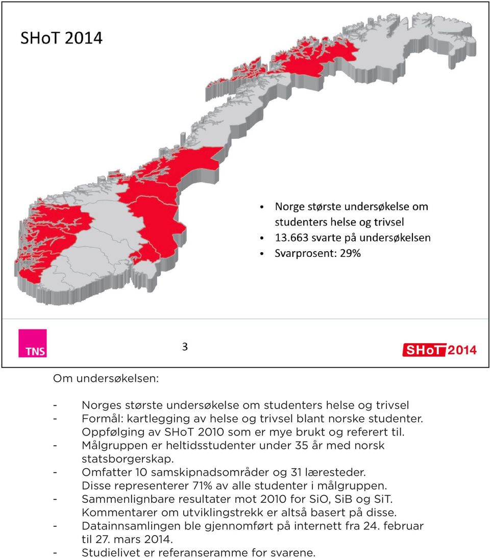 - Omfatter 10 samskipnadsområder og 31 læresteder. Disse representerer 71% av alle studenter i målgruppen.