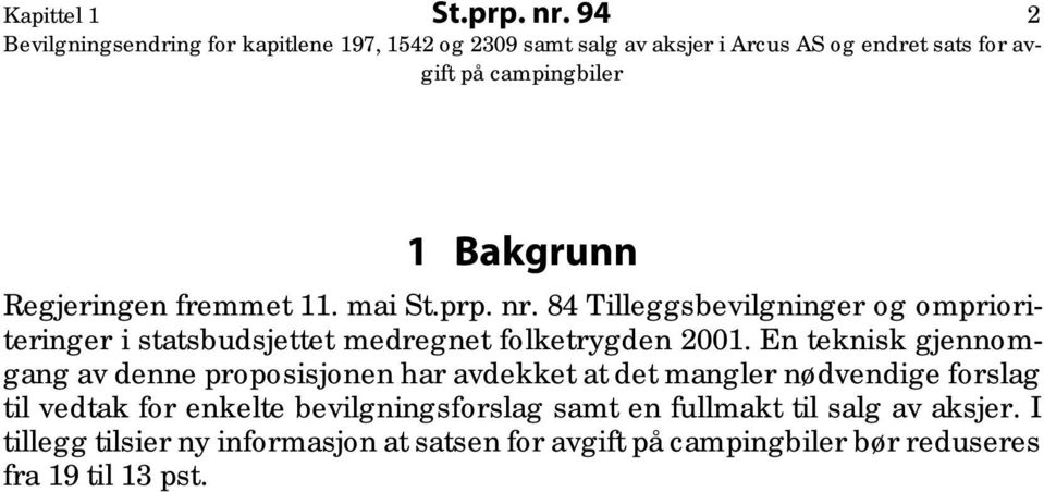 84 Tilleggsbevilgninger og omprioriteringer i statsbudsjettet medregnet folketrygden 2001.