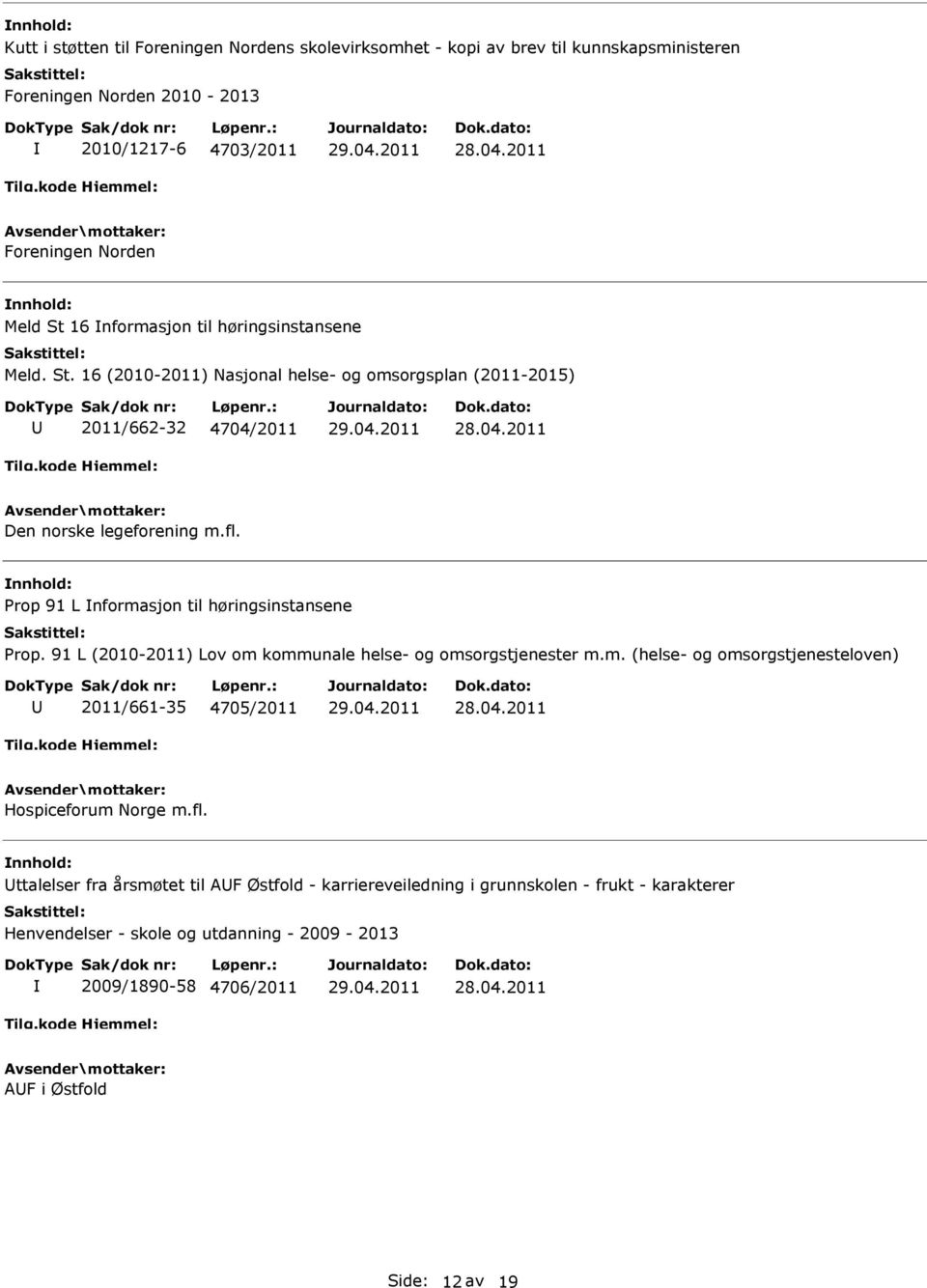 Prop 91 L nformasjon til høringsinstansene Prop. 91 L (2010-2011) Lov om kommunale helse- og omsorgstjenester m.m. (helse- og omsorgstjenesteloven) 2011/661-35 4705/2011 Hospiceforum Norge m.