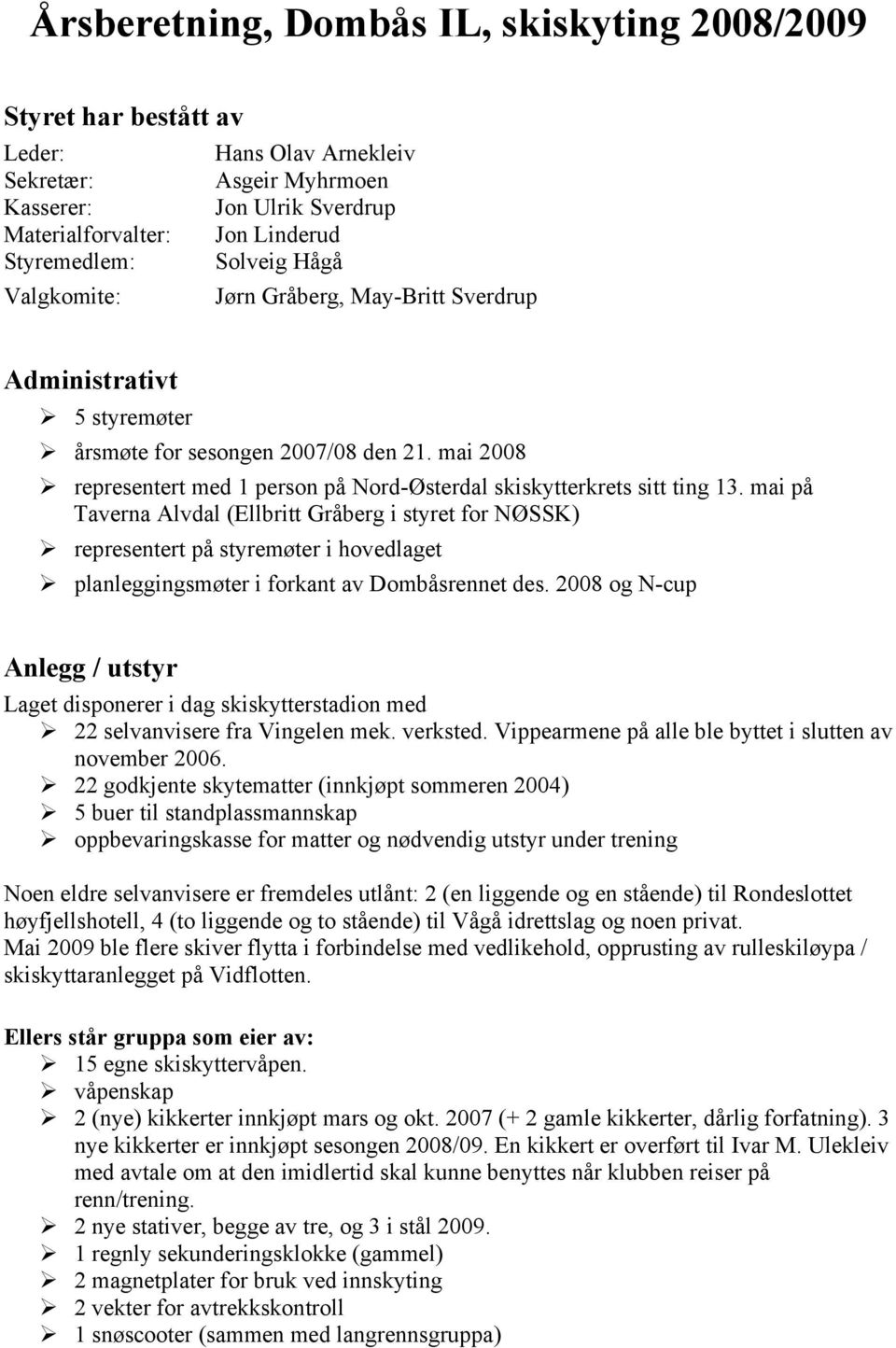 mai 2008 representert med 1 person på Nord-Østerdal skiskytterkrets sitt ting 13.