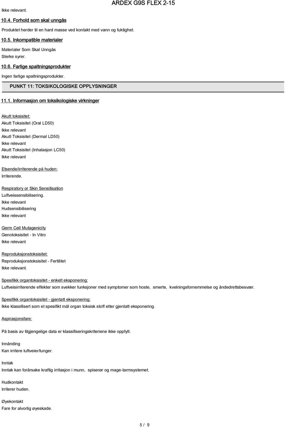 : TOKSIKOLOGISKE OPPLYSNINGER 11