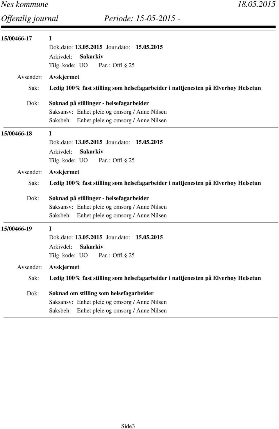 stillinger - helsefagarbeider 15/00466-19