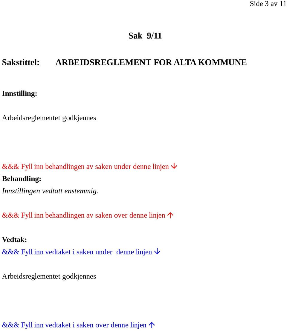 Arbeidsreglementet godkjennes