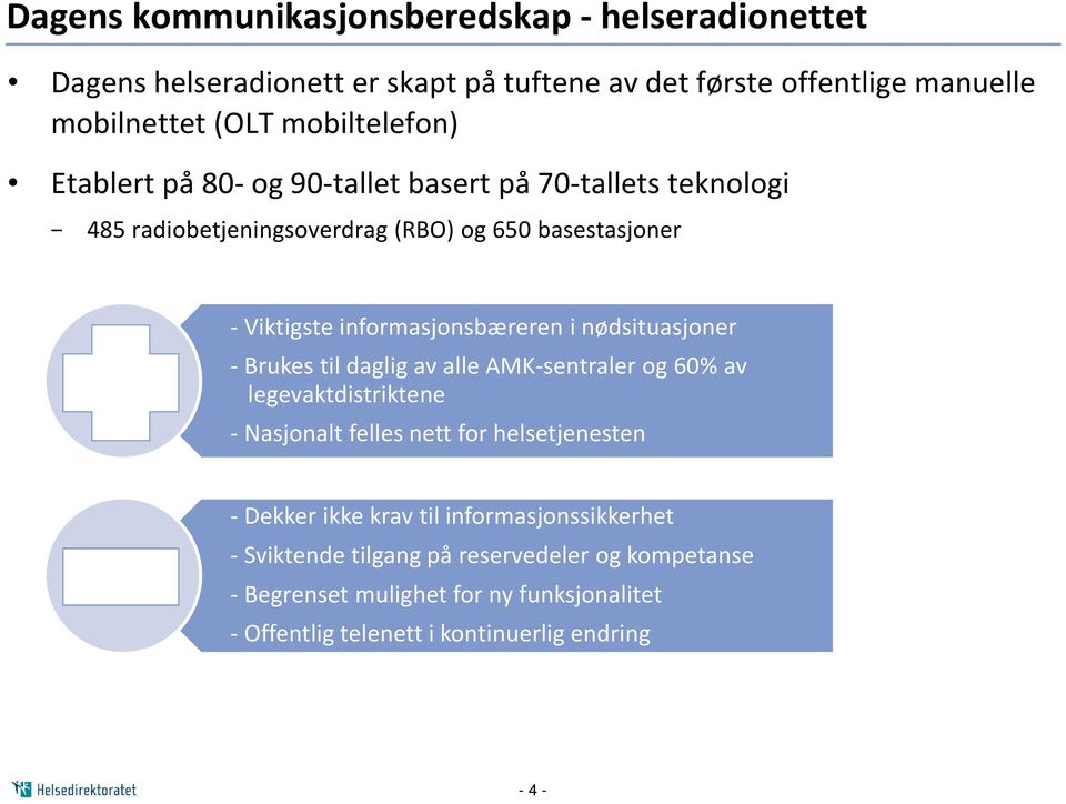 informasjonsbæreren i nødsituasjoner -Brukes til daglig av alle AMK-sentraler og 60% av legevaktdistriktene - Nasjonalt felles nett for helsetjenesten -